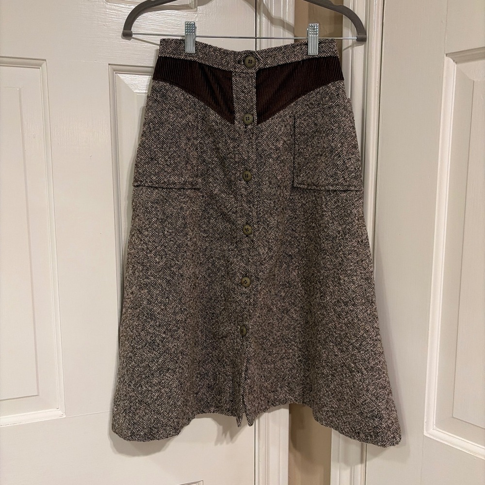 Vintage NS Junior Womens Tweed A-Line Skirt Brown 16 ANS Wool Blend Corduroy